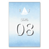 Water Meets Sky Watercolor Wedding Tischnummer (Rückseite)