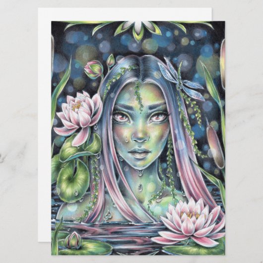 Water Nymph Lily Fairy Elf Fantasy Card (Vorne/Hinten)