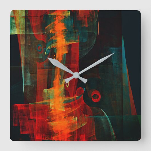 Water Orange Red Blue Modern Abstract Art Pattern Quadratische Wanduhr (Vorderseite)