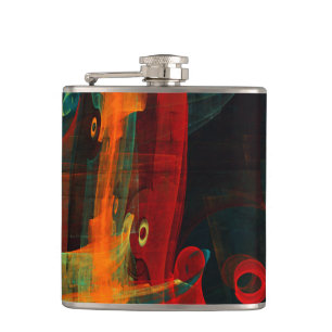 Water Orange Red Blue Modernes Abstraktes Kunstmus Flachmann