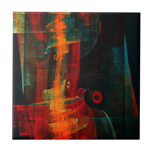 Water Orange Red Blue Modernes Abstraktes Kunstmus Fliese (Vorderseite)