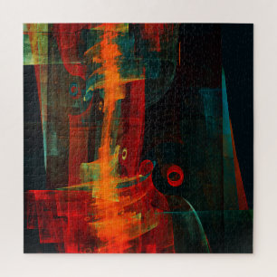 Water Orange Red Blue Modernes Abstraktes Kunstmus Puzzle