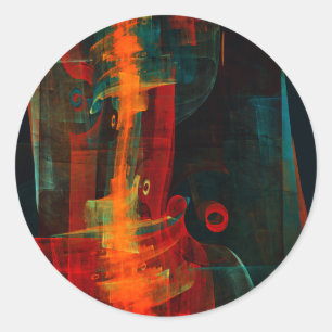 Water Orange Red Blue Modernes Abstraktes Kunstmus Runder Aufkleber