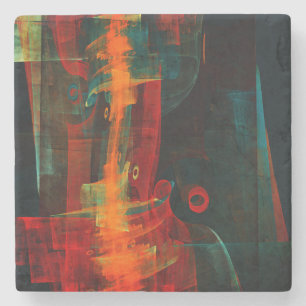 Water Orange Red Blue Modernes Abstraktes Kunstmus Steinuntersetzer