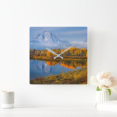Water | Oxbow Bend Jackson Wyoming Quadratische Wanduhr (Zuhause)