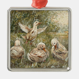 Water Play Whimsical Farmhouse Duck Family Pond Ornament Aus Metall
