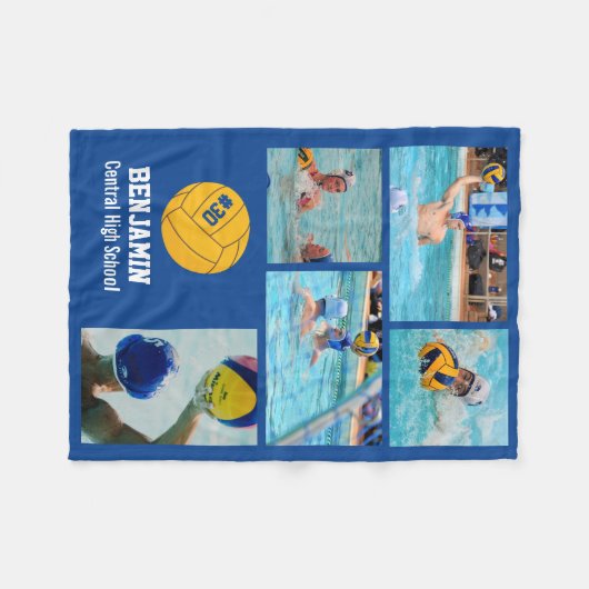 Water Polo 5 Foto Collage Name # Team Custom Fleecedecke (Vorderseite (Horizontal))