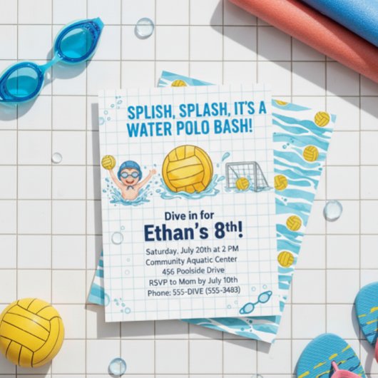 Water Polo Pool Party Boy Birthday Invitation Einladung