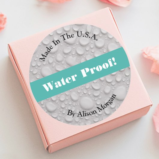 Water Proof, DIY 3 Text Lines & Foto, Teal Runder Aufkleber