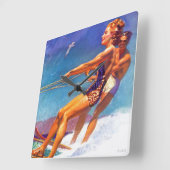 Water Ski by McClelland Barclay Quadratische Wanduhr (Winkel)