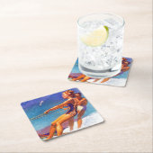 Water Skier von McClelland Barclay Rechteckiger Pappuntersetzer (Vor Ort)