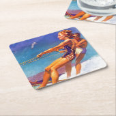 Water Skier von McClelland Barclay Rechteckiger Pappuntersetzer (angewinkelt)