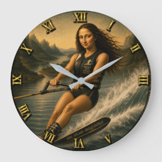 Water Skiing Funny Mona Lisa Gift for Lake & Water Große Wanduhr