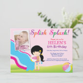 Water Slide Pool Party Birthday Invitation Girl Einladung (Stehend Vorderseite)