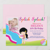 Water Slide Pool Party Birthday Invitation Girl Einladung (Vorne/Hinten)