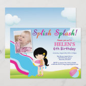 Water Slide Pool Party Birthday Invitation Girl Einladung (Vorne/Hinten)
