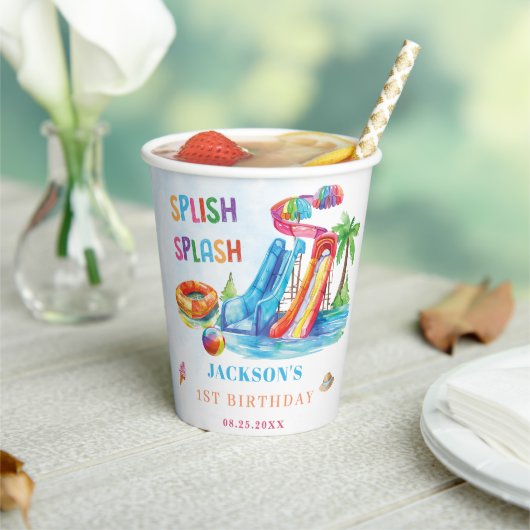 Water Slide Splish Splash Birthday Party Pappbecher (In Situ)