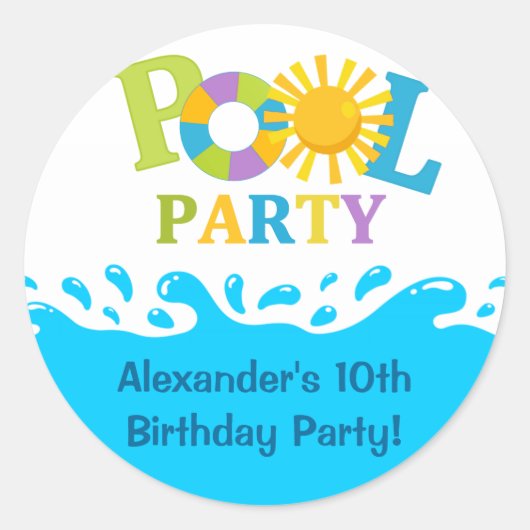 Water Splash Boy Pool Party Birthday Sticker (Vorderseite)
