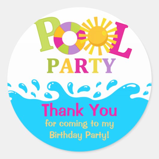 Water Splash Girl Pool Party Danke Sticker (Vorderseite)