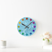 Water Summer Patio Clock Sunlight Blue White Pool Runde Wanduhr (Zuhause)