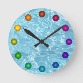 Water Summer Patio Clock Sunlight Blue White Pool Runde Wanduhr