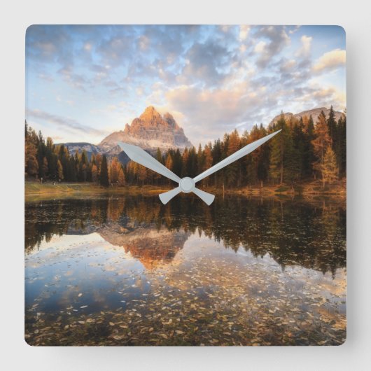 Water | Tre Cime Di Lavaredo Italy Quadratische Wanduhr (Vorderseite)