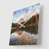 Water | Tre Cime Di Lavaredo Italy Quadratische Wanduhr (Winkel)
