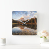 Water | Tre Cime Di Lavaredo Italy Quadratische Wanduhr (Zuhause)