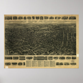 Waterbury Connecticut 1917 Antike Panoramakarte Poster