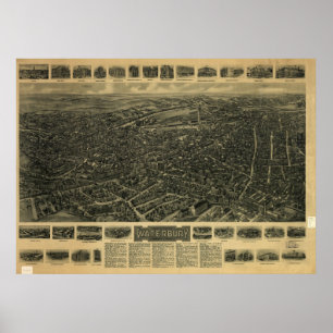 Waterbury Connecticut 1917 antike panoramische Poster
