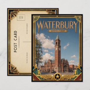 Waterbury Connecticut Vintage Art Deco Golden Age Postkarte