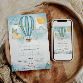 Watercolo Hot Air Ballon Kind 5. Geburtstagsparty Einladung