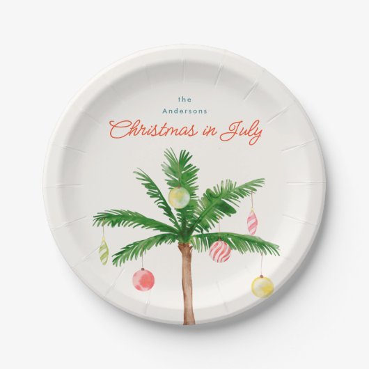 Watercolo Palm Tree Weihnachten im Juli Sommer Par Pappteller (Vorderseite)