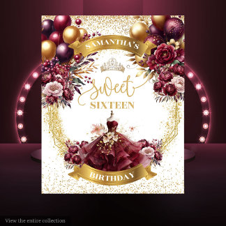 Watercolor 16 . Geburtstag Background Burgundy Dre Wandteppich