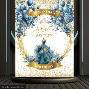 Watercolor 16 . Geburtstag Blue Gold Glitzer Banne Wandteppich