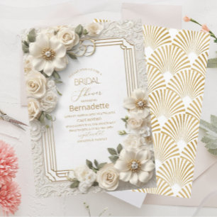 Watercolor 3D weiße Blumen Gold Junggesellinnenabs Einladung