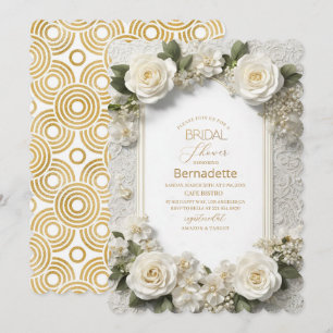 Watercolor 3D weiße Blumen Gold Junggesellinnenabs Einladung