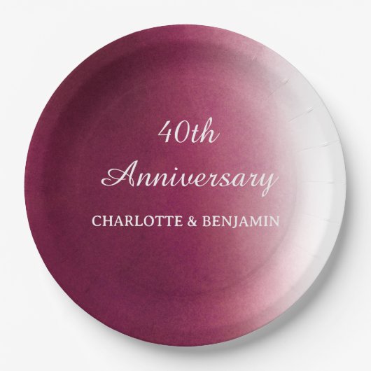 Watercolor 40 Jahre Ruby Wedding Pappteller (Vorderseite)