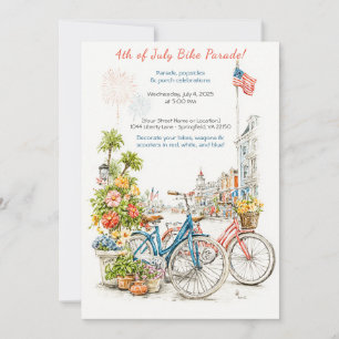 Watercolor 4. Juli Fahrradparade-Einladung Einladung