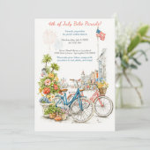 Watercolor 4th of July Bike Parade Invitation Einladung (Stehend Vorderseite)