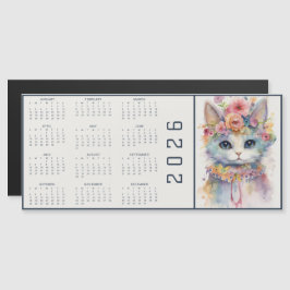 Watercolor Abstract Cat Dressed Florals Calendar Magnetkarte