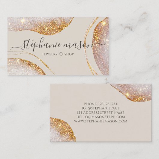Watercolor Abstrakt Gold Glitzer Business Card Telefonnummerkarte (Vorne/Hinten)