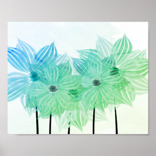 Watercolor-abstrakte Blumen-grün-blaues Plakat