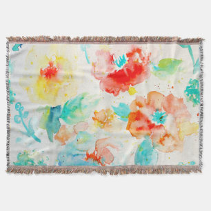 Watercolor-abstrakte Mohnblumethrow-Wolldecke Decke
