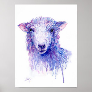 Watercolor-abstraktes Schaf-Porträt Poster