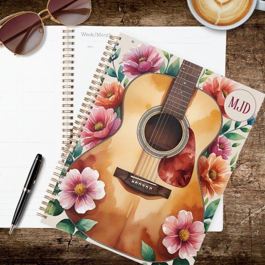 Watercolor Acoustic Guitar Floral Planer
