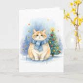 Watercolor Adorable Orange Tabby Holiday Greeting Karte (Gelbe Blume)