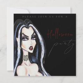 Watercolor Adult Black Halloween Party Invitation Einladung