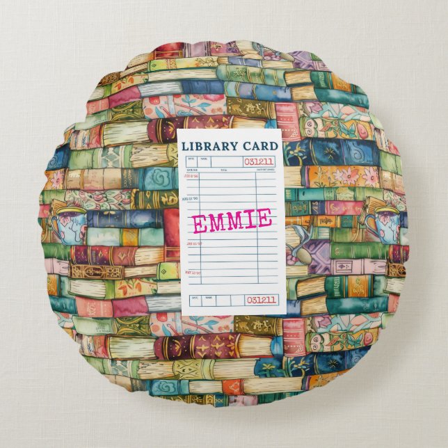 Watercolor Aesthetic Stacked Books Rundes Kissen (Vorderseite)