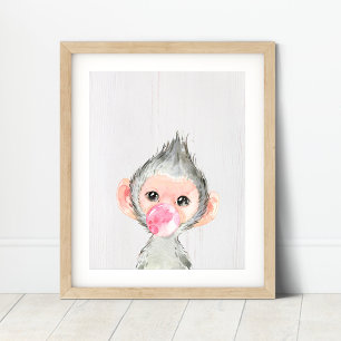 Watercolor-Affen-Safari-Bubble-Kinderzimmer-Kunstp Poster
